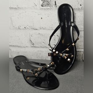 Studded Jelly Sandals Black Flip Flops Bow Detail Edgy Chic Size 7